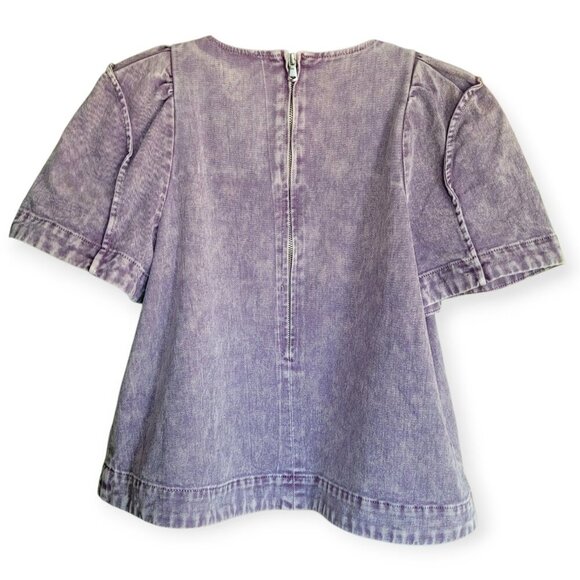 Sea New York Idun Denim Puff-Sleeve Top Lilac | Size 0 Kristen Bell–Inspired - Picture 6 of 12